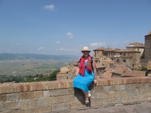 Reema, enjoying the panoramic view from the Etruscan Walls of Volterra - ReemaFaris.com